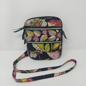 Vera Bradley Moon Blooms Mini Hipster Crossbody Bag Black Green Floral Quilted